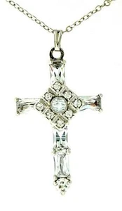 Lord's Prayer White Gold Plated Cross +18 Chain gift Catholic Crystal Christmas - Picture 1 of 9