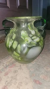 Vintage Murano Style Hand Blown Green Glass Vase  Nouveau - Picture 1 of 5