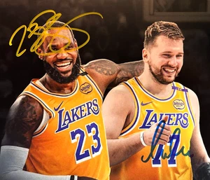 LeBron James & Luka Doncic Signed 8x10" LA Lakers Authentic Autograph w/COA - Picture 1 of 5
