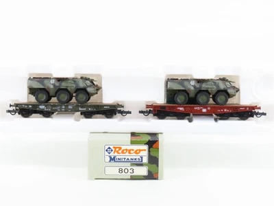 Coche plano Roco Minitanks 803 DB Deutsche Bahn escala HO con vehículo militar paquete de 2 Foto 1 de 4
