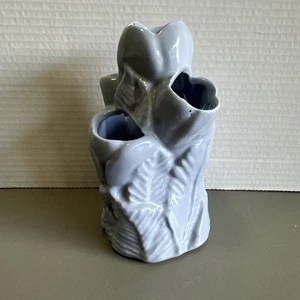 Vintage Mid Century Arkansas Niloak Pottery Tulip Flower Sky Blue 7” Vase - Picture 1 of 5