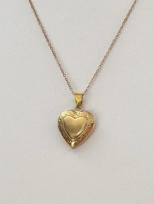Винтажный золотистый гравированный сердце фото медальон подвеска ожерелье * - Изображение 1 из 4