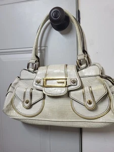 GUESS Y2K faux crocodile leather white gold PURSE SHOULDER HANDBAG two pockets - Picture 1 of 15