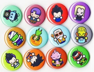 Dragonball Z DBZ - Chibi Anime 1" inch Button Set - 12 Piece - Goku Vegeta - Picture 1 of 2