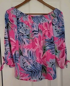 Lilly Pulitzer Blouse-Womens Size XXS-Maryellen Cockatoo Pink Off Shoulder Top - Picture 1 of 12