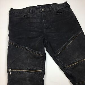 Pacsun Jeans Zip Moto Stacked Skinny Denim Black Mens Size 36 X 32 Stretch