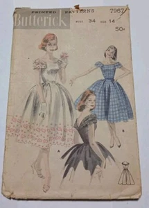 Butterick 7967 Sewing Pattern VTG 1956 Short Evening Dress Size 14 34" Bust UC - Picture 1 of 9