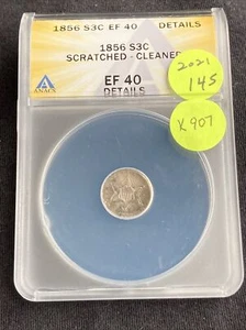 1856 Three Cent Silver XF40 Dtls ANACS K907 - Picture 1 of 2