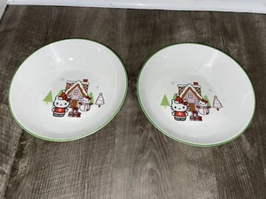 New Set Of 2 Hello Kitty Christmas 9” x 2” Shallow Ceramic Serving Bowls - Picture 1 of 6