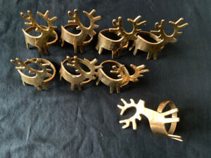 8 x brass Reindeer napkins holders : napkin rings