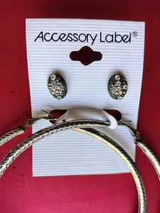 2 Pairs Earrings Hoops Studs Fashion Jewelry Alloy Lot 3.5 in Hoop Tubes School - Picture 1 of 12