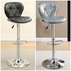 Black / Silver Faux Leather Adjustable Bar Stool with Metal Frame (Set of 2) - Picture 1 of 3