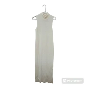 GANNI New With Tags Size Large White Long Beach Knit Sleeveless Mock Neck Dress - Picture 1 of 8