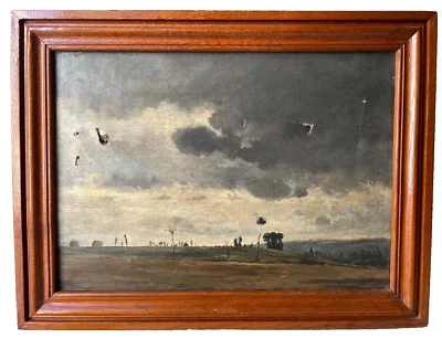 PARA RESTAURAR Barbizon del siglo XIX - Pintura en lienzo al óleo - Paisaje de la llanura Foto 1 de 4