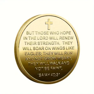 USA, BIBLICAL VERSE, WITH EAGEL, THE LORD IS MY STRENGTH, Gold Plated Embossed - Picture 1 of 1