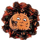 Cat By The Moon Halloween Old Fashioned Wreath Handmade Deco Mesh