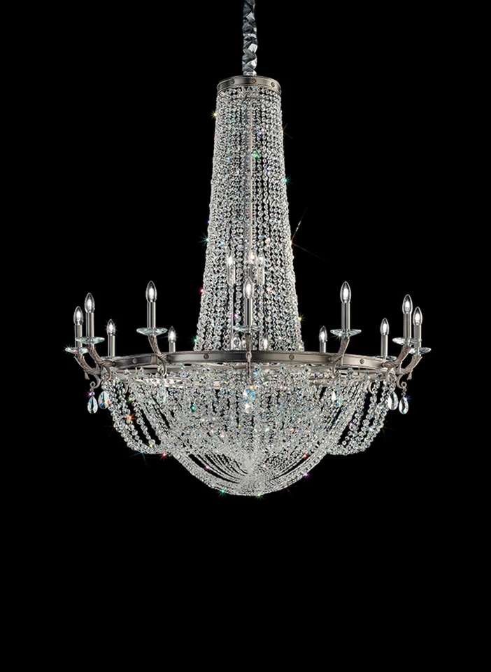 Lampadario di lusso in ottone argento e cristallo di swarovski MS-247 - Immagine 1 di 1