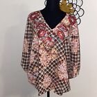 Savanna Jane Pullover Batwing Water Color Patterns Embroidered Blouse Sz M/L