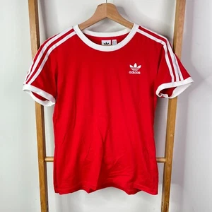 Adidas Adicolor Classics 3-Stripes Shirt Top Womens 10 Red Short Sleeve Training - Picture 1 of 14