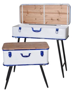 2 Console Table Lid Chest Enamel Console Table Wall Console Chest Side Table - Picture 1 of 6