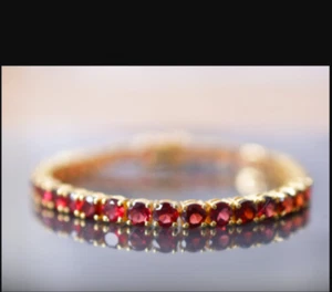 Red Garnet Rd 4 MM Halo Tennis Bracelet Platinum Over 925 Sterling Silver 7 inch - Picture 1 of 6