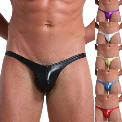 Sexy frecher glänzender Kunstleder-Tanga G-String Unterwäsche Beutel Dessous Slip für Männer - Bild 1 von 4