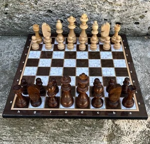 Handmade Wooden Staunton Chess Set 🎁 Carved Board 36cm | Christmas Gift Idea - Imagen 1 de 12