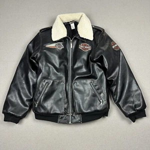 HARLEY DAVIDSON Faux Leather Bomber Sherpa Collar Youth XL Patches Fits Adult S - Picture 1 of 12