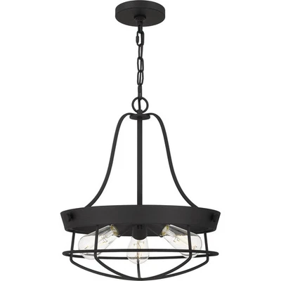 Hampton Bay Southbourne 3-Light Matte Black Pendant Open Steel Cage Frame Light - Image 1 of 4