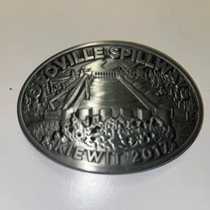 Oroville Spillways Kiewit 2017 Oval Pewter Sportex Belt Buckle EUC - Picture 1 of 8