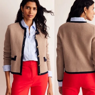 Boden NWOT Holly Knitted Camel Beige Cotton Long Sleeve Button Blazer L (12) - Image 1 of 4