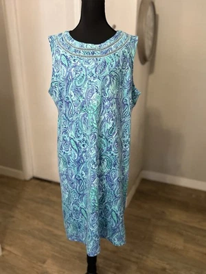 Talbots Blue Teal Paisley Sheath Dress Soft Comfort Party Casual Size Large - Image 1 of 4