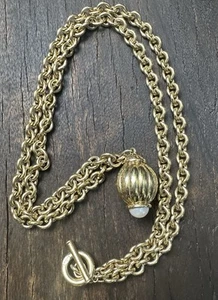 Rare Givenchy Vintage Runway 36” Necklace Gold Pearl Heavy Chunky Signed 80s - Picture 1 of 6
