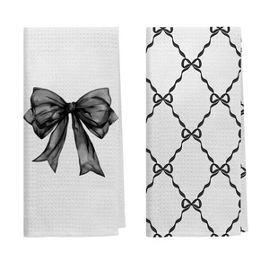 2PCS Asciugamani da Cucina Nero Civetta Fiocco Nodo 16x24 Pollici, Piatto Nastro Preppy - Foto 1 di 6