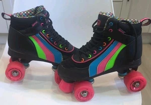 Roller Boots SFR Rio Roller Quad Retro Black Blue Pink Green Size UK 4 VGC - Picture 1 of 16