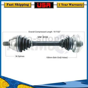 Front Left CV Axle Joint Shaft Fits Volkswagen Golf R 2.0L 2013 2012 - Picture 1 of 2