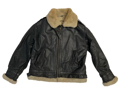 Jaqueta de couro preta vintage Albert Duke New York casaco pequeno bombardeiro Sherling - Imagem 1 de 4