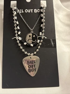Fall Out Boy Band 3 Necklace Set Guitar Pick Pendant Beaded Ball Chain - Picture 1 of 3
