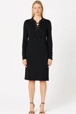 Vestido Polo ST.JOHN Colección Marie Gris Negro Dorado Tachonado Tejido con Cordones M 8/10 Foto 1 de 4