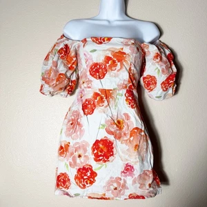 charlie holiday | floral off shoulder puff sleeve women's mini dress sz XS - Picture 1 of 9