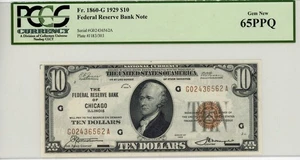 1929 $10 CHICAGO Federal Reserve Bank Note. Fr. 1860-G - PCGS 65 PPQ- Gem Uncirc - Picture 1 of 2