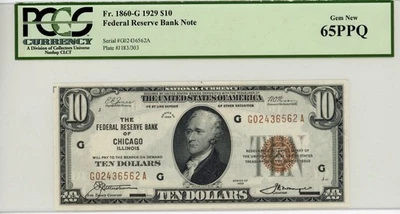 1929 $10 CHICAGO Federal Reserve Bank Note. Fr. 1860-G - PCGS 65 PPQ- Gem Uncirc - Image 1 of 2