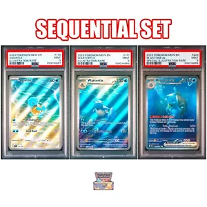 BLASTOISE EX 200 SQUIRTLE 170 WARTORTLE 171 POKEMON MEW S&V 151 2023 PSA 9 SET - Picture 1 of 7