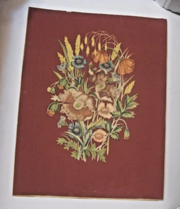 Vintage Rare Floral Art Print - Vertical Flowers Botanical Maroon 14" x 18" - Picture 1 of 3