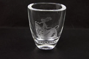 Halmstad Sweden Etched Europa & The Bull Small Mini Glass Vase or Shot Glass - Picture 1 of 6