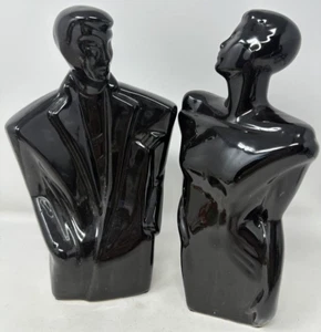 Vintage Art Deco Ceramic Man and Woman Statues Modernist 80s Pair - Picture 1 of 8