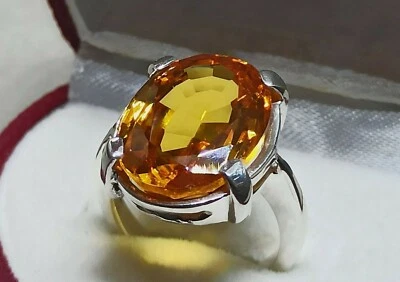 Oval Cut 16 Carat Deep Yellow Citrine Sterling Silver 925 Handmade Women Ring - Image 1 of 4