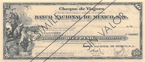 Mexico / Travellers Cheque 10  Pesos ND. 1970's Specimen  Uncirculated  E618R - Picture 1 of 2