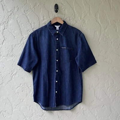 Calvin Klein Men's Small Blue Short Sleeve 100% Cotton Denim Button-Up Shirt NWT - Image 1 of 4