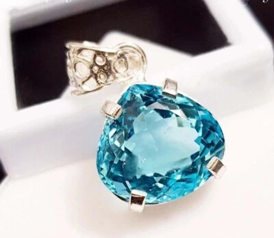 Certified 20 Ct Natural Loose Aquamarine Solid Silver Heart Cut Pendant Gemstone - Image 1 of 4